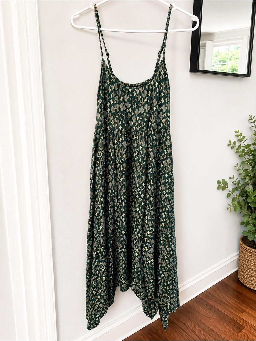 Angie Dark Green Cactus Print Maxi Dress